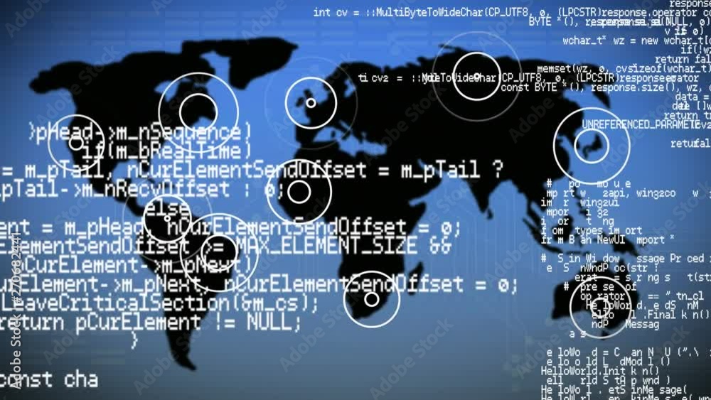 Poster world map with blinking location indicators