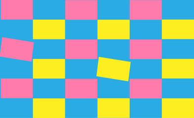 Abstract retro geometric background summer print horizontal blue pink yellow squares Vector Illustration, vintage pattern. For fabric, textile, wrapping paper, card, invitation,Wallpaper. Elegant