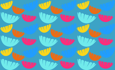 Obraz premium Abstract retro geometric background summer print yellow orange blue pink flowers Vector Illustration, vintage pattern. For fabric, textile, wrapping paper, card, invitation,Wallpaper. Elegant abstract