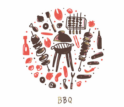 Barbecue emblem with text. Vector design isolated.