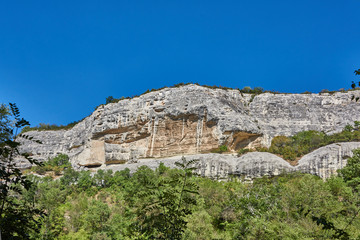 Fototapeta premium Russia. Crimea. Chufut-kale. The southern edge of the Besh Kosh plateau. Bottom view