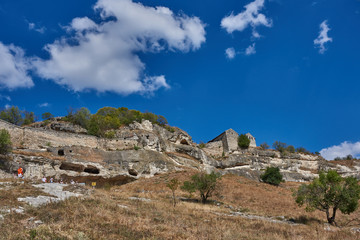 Fototapeta na wymiar Russia. Crimea. Chufut-kale. South entrance and two manasses