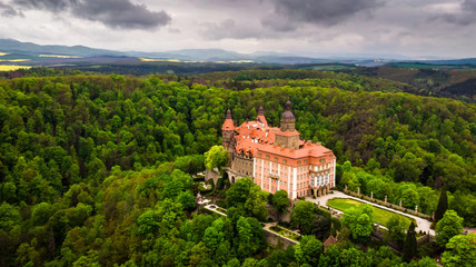Fototapeta na wymiar Aerial view of baroque castle Ksiaz in Walbrzych, the biggest castle in Poland
