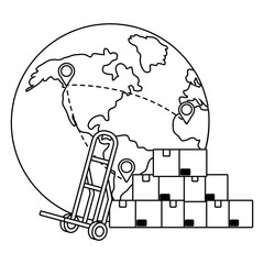 globe with pushcart in black and white