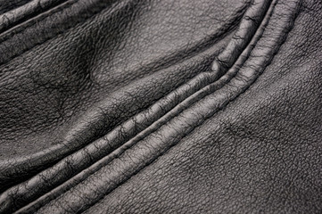 Old vintage genuine soft black leather texture background, top layer with pores and scratches,...