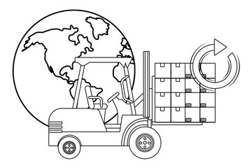 lift truck with boxes in black and white