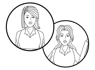 businesswomen avatar profile picture in round icons black and white