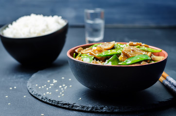 Snap peas Mushrooms Stir Fry with rice