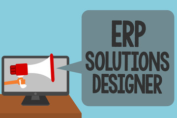 Word writing text Erp Solutions Designer. Business concept for elegant optimized modularised and reusable possible Alarming convey script announcement message warning signals sound speakers