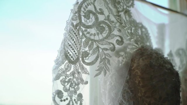 White luxury wedding dress indoors