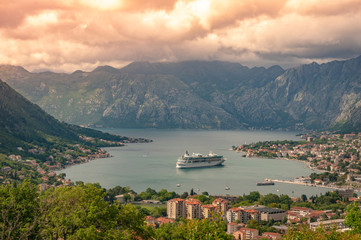 Bay of Kotor from the heights. View from Mount Lovcen to the bay. View down from the observation...