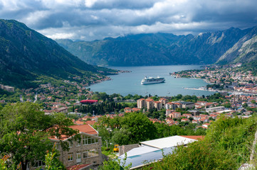 Bay of Kotor from the heights. View from Mount Lovcen to the bay. View down from the observation...