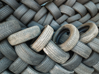Pile of used rubber tires
