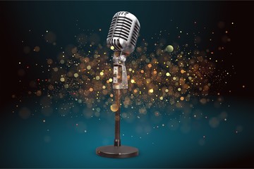 Retro style microphone on  background
