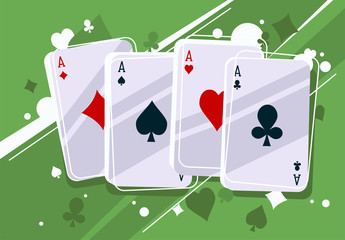 Vector illustration of playing cards, poker card game, aces cards, gambling cards