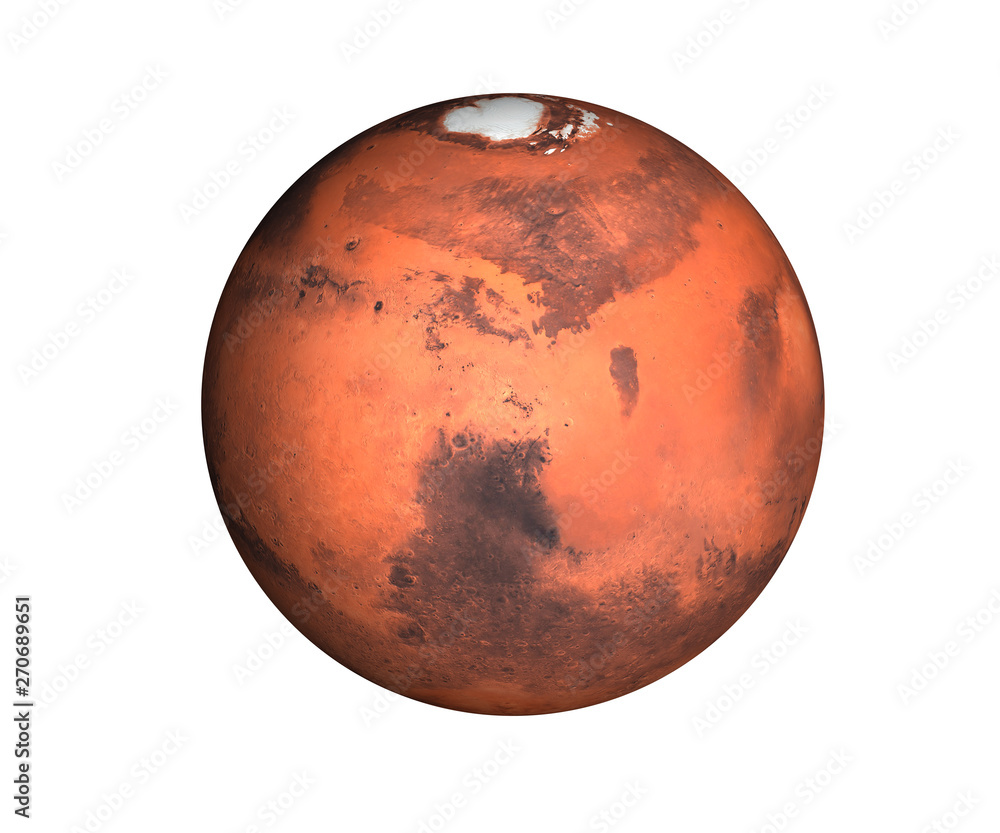Wall mural high detailed planet mars of solar system render isolated on white background. elements of this imag