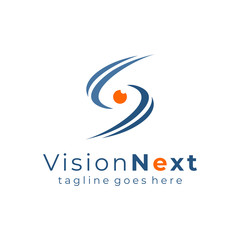 Blue Simple Wave Letter S Eye Vision Business Logo Vector Design Template