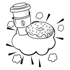 coffee cup and donut black and white