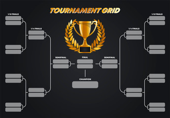 Vector illustration, tournament grid, Cup system, gold Cup with gold wreath winner - obrazy, fototapety, plakaty