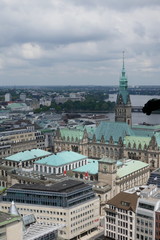 Fototapeta na wymiar View from the tower of the Nikolaikirche to the town hall, the Alster and the city of HAMBURG, GERMANY, EUROPE 