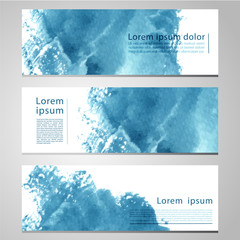 Set of three banners, abstract headers with watercolor look colorful strokes, abstract background artistic collection.