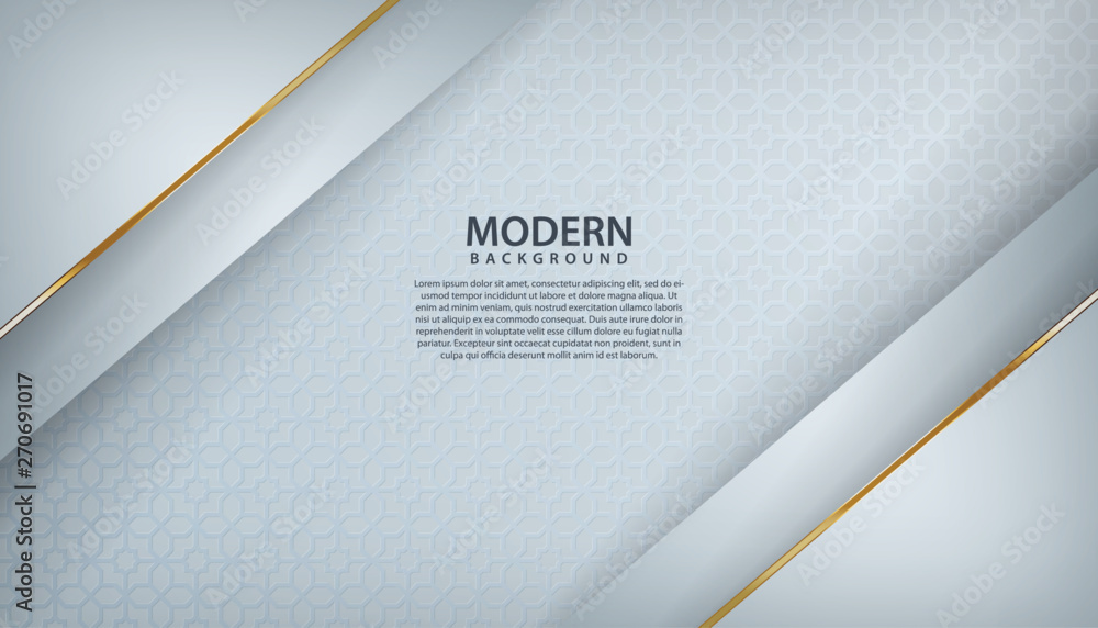 Poster white abstract background with overlap layers. gray texture with golden line effect decoration. real