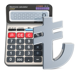 Calculator with lira symbol, 3D rendering