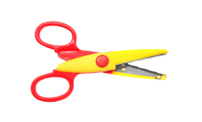 Pair of craft scissors on white background