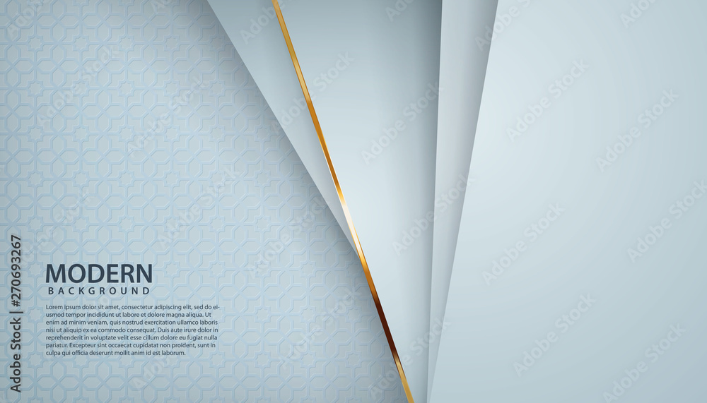 Poster white abstract background with overlap layers. gray texture with golden line effect decoration. real