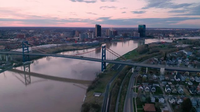 Over The Maumee River Looking at Downtown Toledo Ohio at Sunset