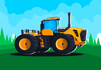 Obraz na płótnie Canvas Vector illustration of a detailed agricultural tractor standing in the field