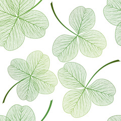 Seamless pattern with green clover leaves. Vector, EPS 10.