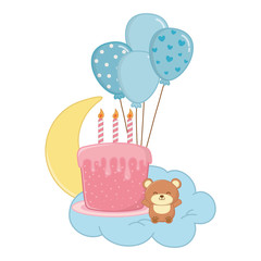 birthday cake with candles and toy bear vector illustration