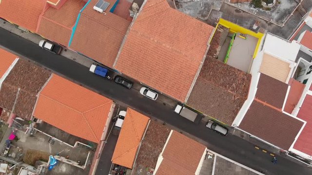 Aerial Drone Azores Portugal view of red roof techo 