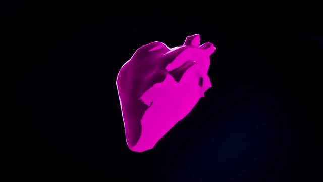 Colorful abstract 3d model of beating human's heart moving on a dark background. Animation. Anatomy of human