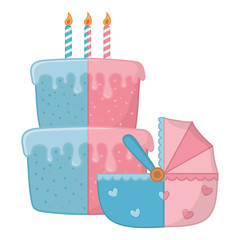 cradle with birthday cake vector illustration
