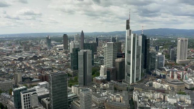 Aerial view of skyscrapers in Frankfurt am Main, Germany