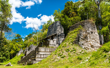 Fototapeta na wymiar Ancient Mayan ruins at Tikal in Guatemala