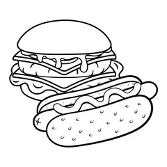 hamburger and hot dog black and white