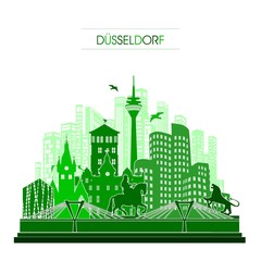 Düsseldorf Deutschland Skyline Shilouette Wandtatoo grün- Wahrzeichen Vektor Hintergrund Denkmäler Sehenswürdigkeiten - Deutschland Reise Urlaub Tourismus Umwelt Öko für Webseite Banner Logo Flyer