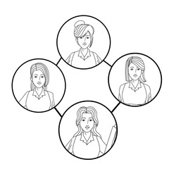 group of businesswomen avatar profile picture in round icon black and white