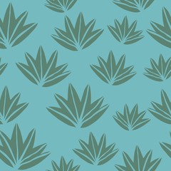 Tropical green aloe leaves seamless pattern. Exotic plant.