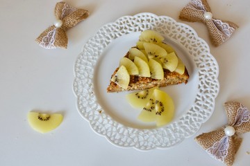 Tasty carrot cake on the white plate