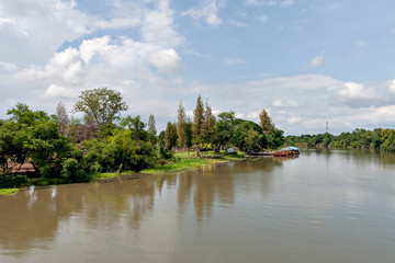 View from the bridge over river Kwai in Thailand