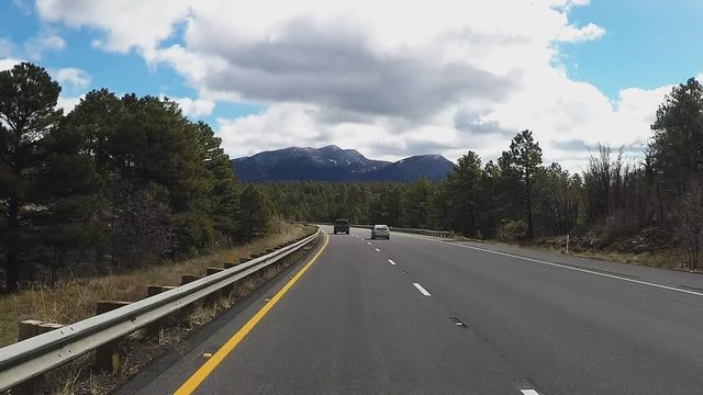 Car View Driving Interstate 40 In Winter- Williams Arizona