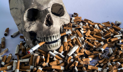 A human skull, the waste from the cigarette. Back and front blur, specially.