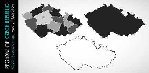 Obraz premium Set vector map of Czech Republic in gray monochrome