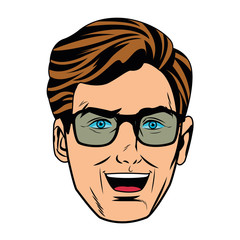 Pop art handsome man smiling isolated