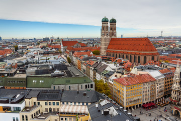 Fototapeta na wymiar Aerial cityscape of Munich historical center with Frauenkirche. Germany