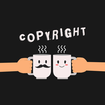 Conceptual hand writing showing Copyright. Business photo showcasing exclusive and assignable legal right given to originator Hu analysis hand Holding Male Female His and Hers Mugs icon